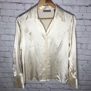 Kate Hill Ivory Cream White 100% Silk Blouse